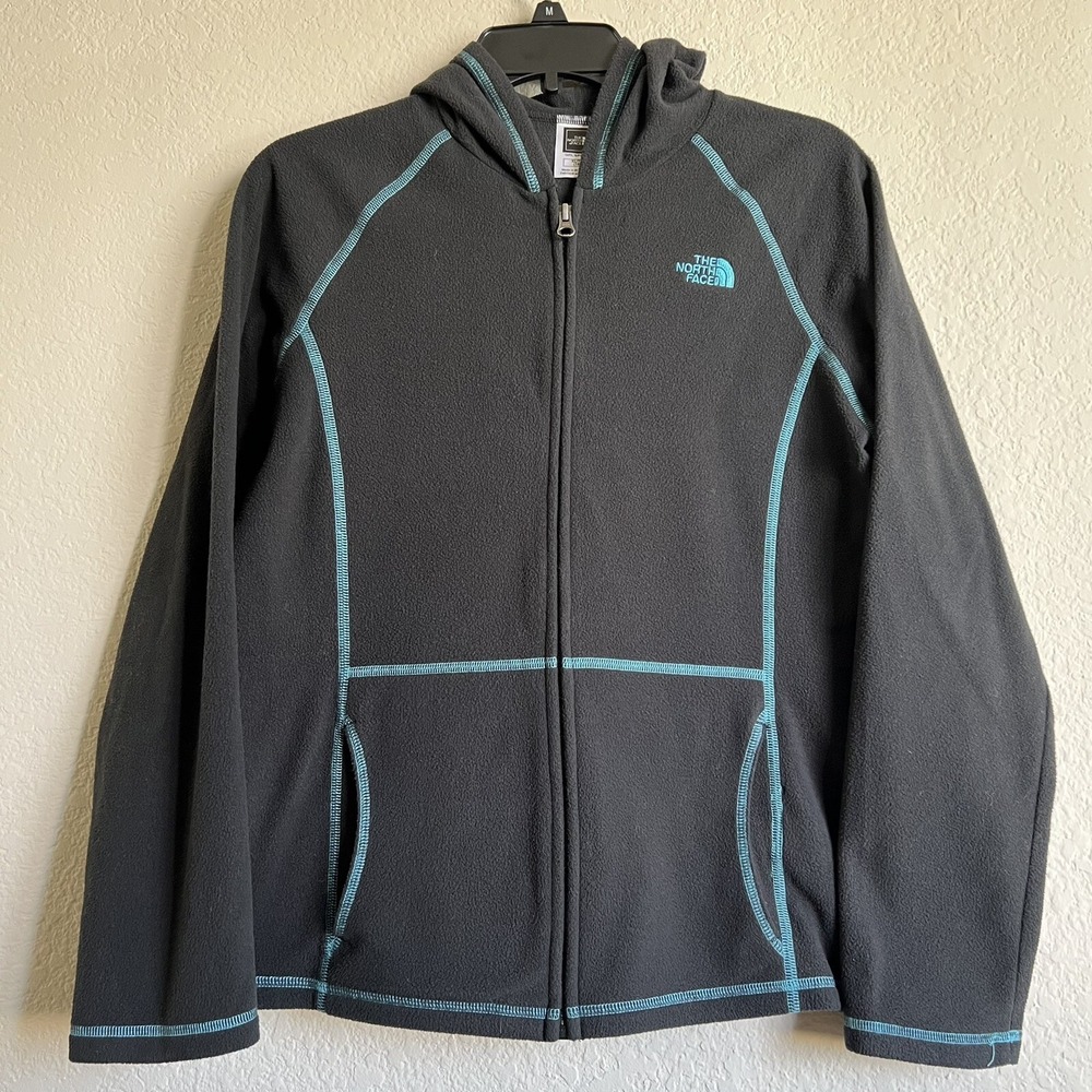The North Face Fleece Hoodie Jacket Full Zip Up Girls Large XL/TG(18) Black Logo